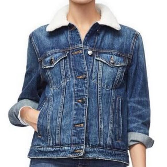 Good American Sherpa Boyfriend Denim jacket
